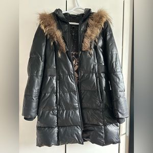 Leather warm winter jacket, Small